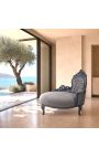 Barokk chaise longue szürke bársony szürke fa - 8