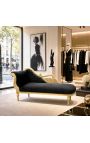Grande chaise longue barocca con velluto nero e legno dorato - 7