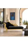Grande chaise longue barocca con velluto nero e legno dorato - 3