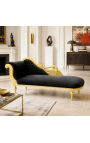 Grande chaise longue barocca con velluto nero e legno dorato - 4