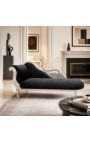 Grande chaise longue barocca con velluto nero e legno argento - 2
