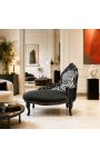 Chaise longue barocco Velluto nero con schienale Zebra e legno nero - 4