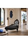 Terciopelo negro de chaise de barroco con respaldo de cebra y madera negra - 3