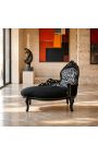 Chaise baroc de catifea neagră cu spătar zebră și lemn negru - 9