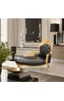 Barock Chaise Longue schwarze Lederette mit Goldholz - 3