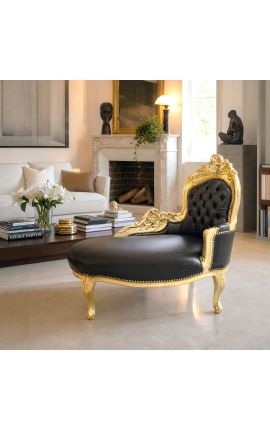 Chaise longue barocco similpelle con legno d'oro - 2