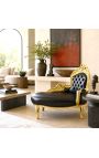 Barokk chaise longue fekete bőrszínű, arany fa - 5