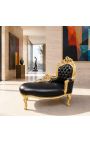 Barokk chaise longue fekete bőrszínű, arany fa - 8