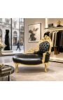 Chaise longue barocco similpelle con legno d'oro - 7