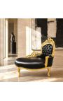 Μπαρόκ Chaise Longue Μαύρη δερμάτινη δερμάτινη - 6
