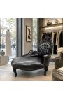 Barroco chaise longue black leatherette with black wood - 6