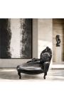 Barroco chaise longue black leatherette with black wood - 11