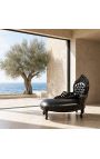 Chaise longue barocco in similpelle nera con legno nero - 5