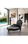 Chaise longue barocco in similpelle nera con legno nero - 9