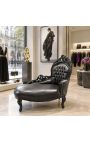 Chaise Barroco Longue Leatheette preto com madeira preta - 7