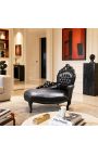 Бароков шайз дълга черна кожа с черна дървесина - 10