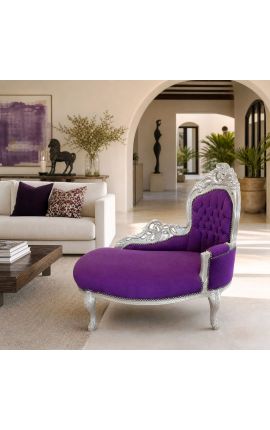 Chaise Barroco Longue Roxo Veludo com madeira de prata - 2
