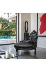 Chaise barroc Llargada de cuir negre amb pedreria i fusta negra - 7