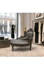 Barokowa szosa Longue Black Leatherette z cyrkonami i czarnym drewnem - 8