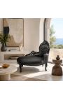 Baroque chaise longue black leatherette with rhinestones and black wood - 3