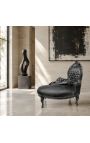 Baroque chaise longue black leatherette with rhinestones and black wood - 10