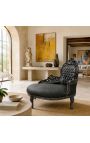 Barokowa szosa Longue Black Leatherette z cyrkonami i czarnym drewnem - 4