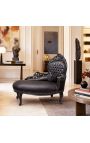 Baroque chaise longue black leatherette with rhinestones and black wood - 5
