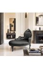 Chaise barroc Llargada de cuir negre amb pedreria i fusta negra - 2
