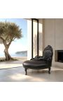 Barokowa szosa Longue Black Leatherette z cyrkonami i czarnym drewnem - 11