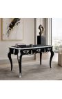 Groot barok zwart Louis XV-stijl bureau, 3 lades, zilver brons - 5
