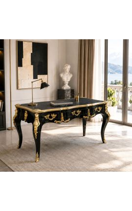 Großer barocker schwarzer Schreibtisch im Louis XV-Stil, 3 Schubladen, vergoldete Bronzen - 2