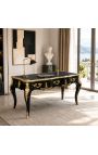 Grand bureau baroque de style Louis XV noir, 3 tiroirs, bronzes dorés - 2