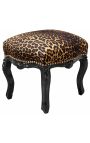 Barroco reposapiés Louis XV Tela de leopardo y madera negra lacada.