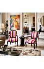 Butaca barroca de Louis XV Teixit de ratlles multicolors d'estil i fusta negra - 12