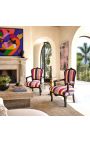 Sillón barroco de Louis XV Estilo de tela de rayas multicolores y madera negra. - 3