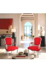 Fauteuil Louis XV de style baroque velours rouge et bois argent - 5