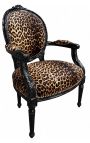 Baroque armchair Louis XVI style leopard fabric and glassy black wood - 14