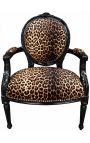 Barok lænestol Louis XVI stil leopard stof og glasagtigt sort træ - 1