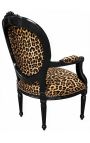 Barokk lenestol Louis XVI Stil leopard stoff og glassaktig svart tre - 15