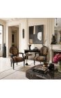 Baroque armchair Louis XVI style leopard fabric and glassy black wood - 2