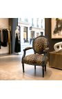 Poltrona barroca Louis XVI Tecido de leopardo de estilo e madeira preta vítrea - 5