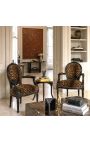 Baroque armchair Louis XVI style leopard fabric and glassy black wood - 4