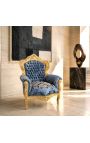 Big baroque style armchair blue "Gobelins" fabric and gold wood - 11