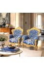 Gran sillón de estilo barroco azul Gobelins tela y madera de oro - 5