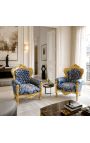 Grand fauteuil de style baroque "Gobelins" bleu et bois doré - 12