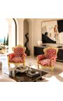 Grande poltrona in stile barocco di tessuto rosso "Gobelins" e legno dorato - 2