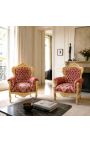 Big baroque style armchair red "Gobelins" fabric and gold wood - 7