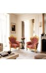 Big baroque style armchair red "Gobelins" fabric and gold wood - 11