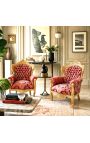 Grande poltrona in stile barocco di tessuto rosso "Gobelins" e legno dorato - 6
