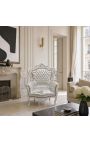 Grand fauteuil de style baroque tissu simili cuir argent et bois argent - 8